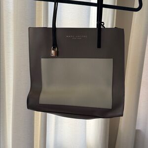 Marc Jacobs Taupe and Cream Leather Tote with Black Straps
